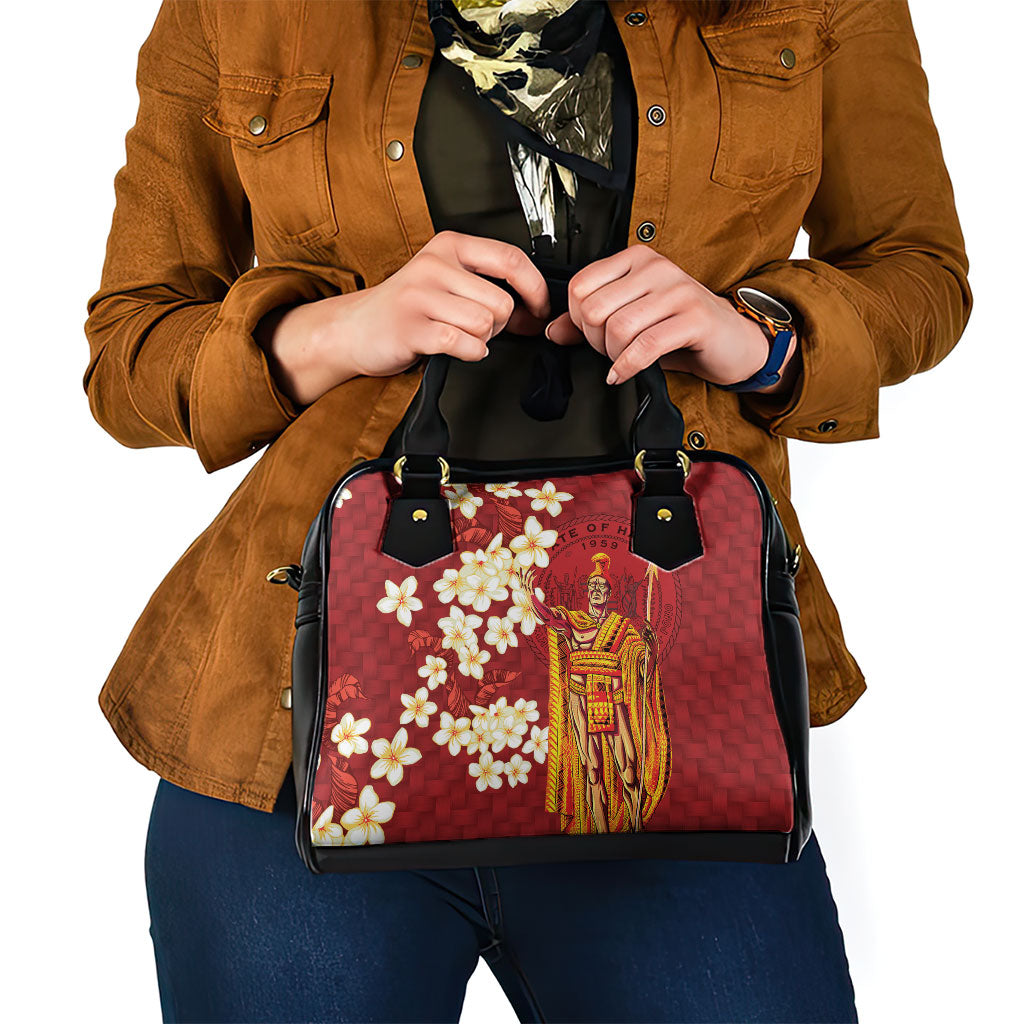 Hawaii King Kamehameha Shoulder Handbag Plumeria Lauhala Pattern