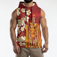 Hawaii King Kamehameha Sleeveless Hoodie Plumeria Lauhala Pattern