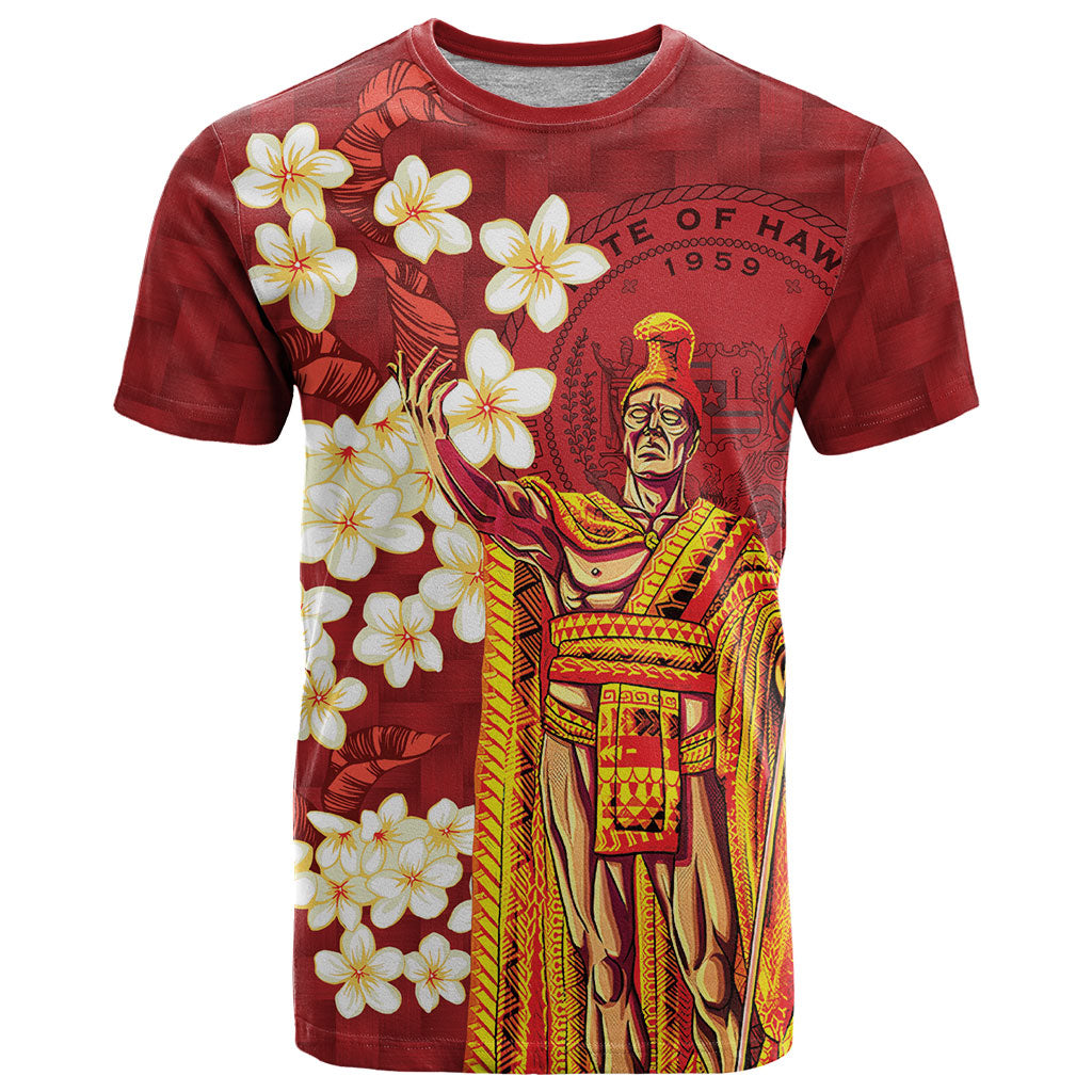 Hawaii King Kamehameha T Shirt Plumeria Lauhala Pattern LT01 Red - Polynesian Pride