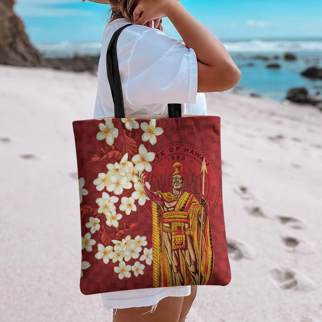 Hawaii King Kamehameha Tote Bag Plumeria Lauhala Pattern