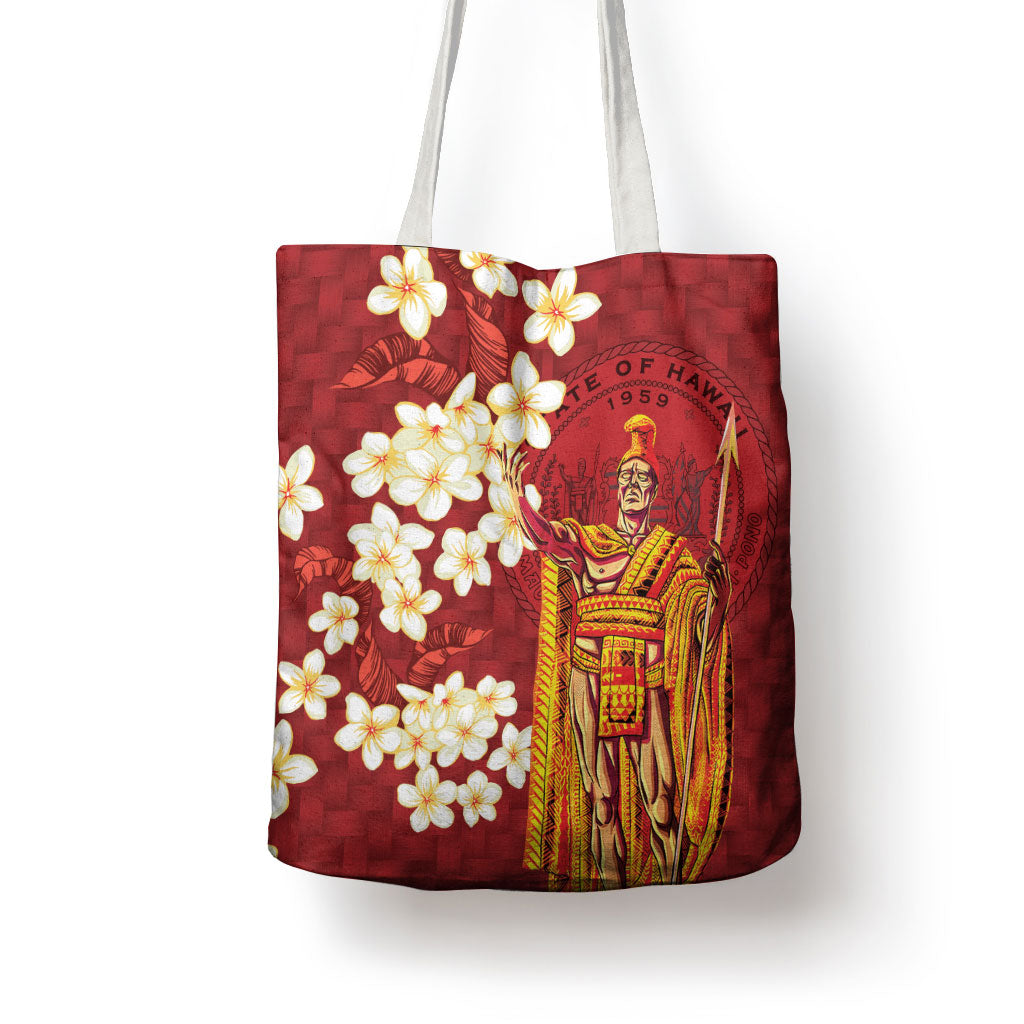 Hawaii King Kamehameha Tote Bag Plumeria Lauhala Pattern
