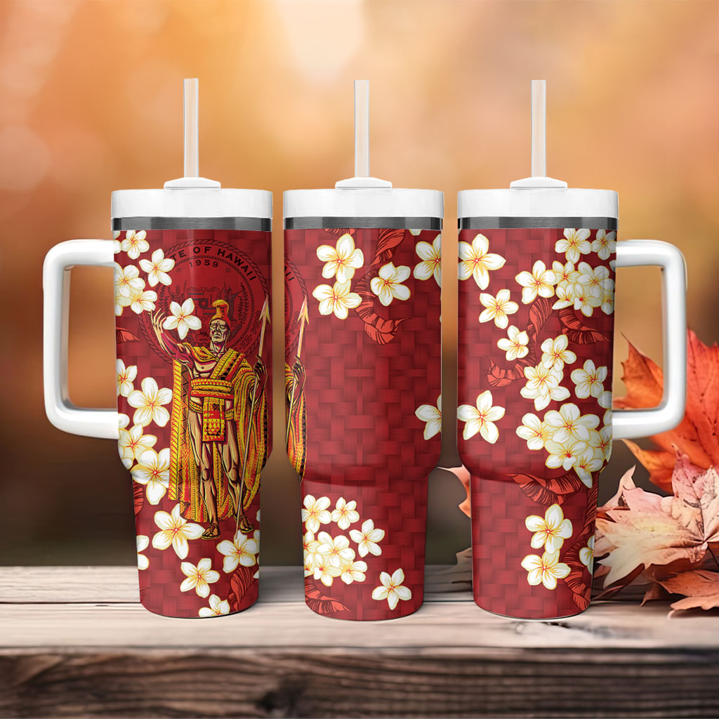 Hawaii King Kamehameha Tumbler With Handle Plumeria Lauhala Pattern