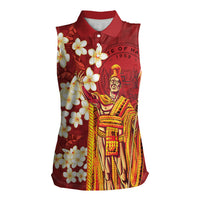 Hawaii King Kamehameha Women Sleeveless Polo Shirt Plumeria Lauhala Pattern