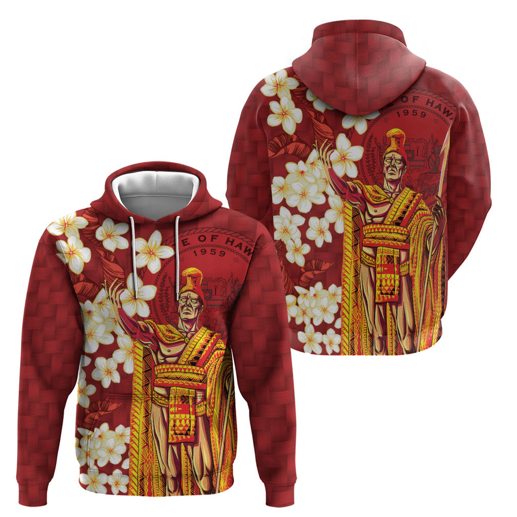 Hawaii King Kamehameha Zip Hoodie Plumeria Lauhala Pattern