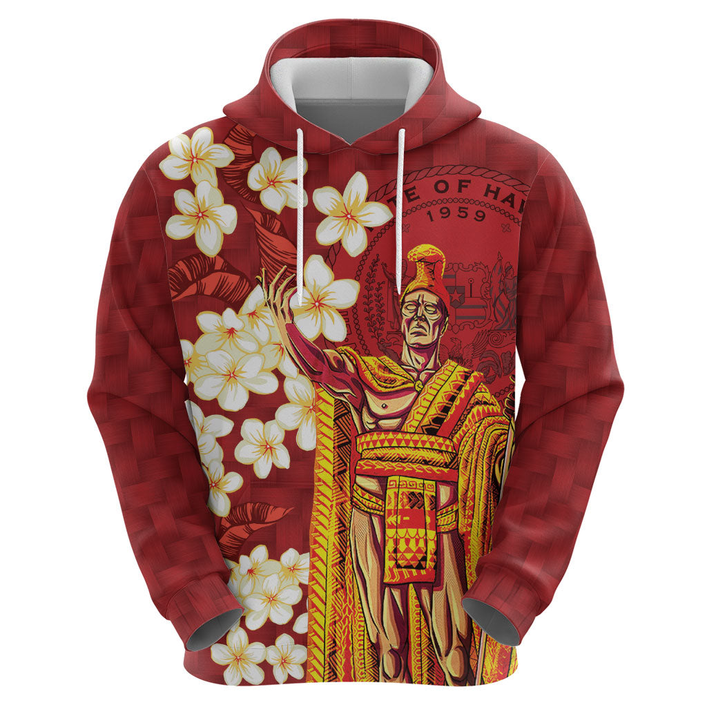 Hawaii King Kamehameha Zip Hoodie Plumeria Lauhala Pattern