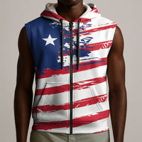 Liberia Flag Sleeveless Zip Hoodie Grunge Stylized