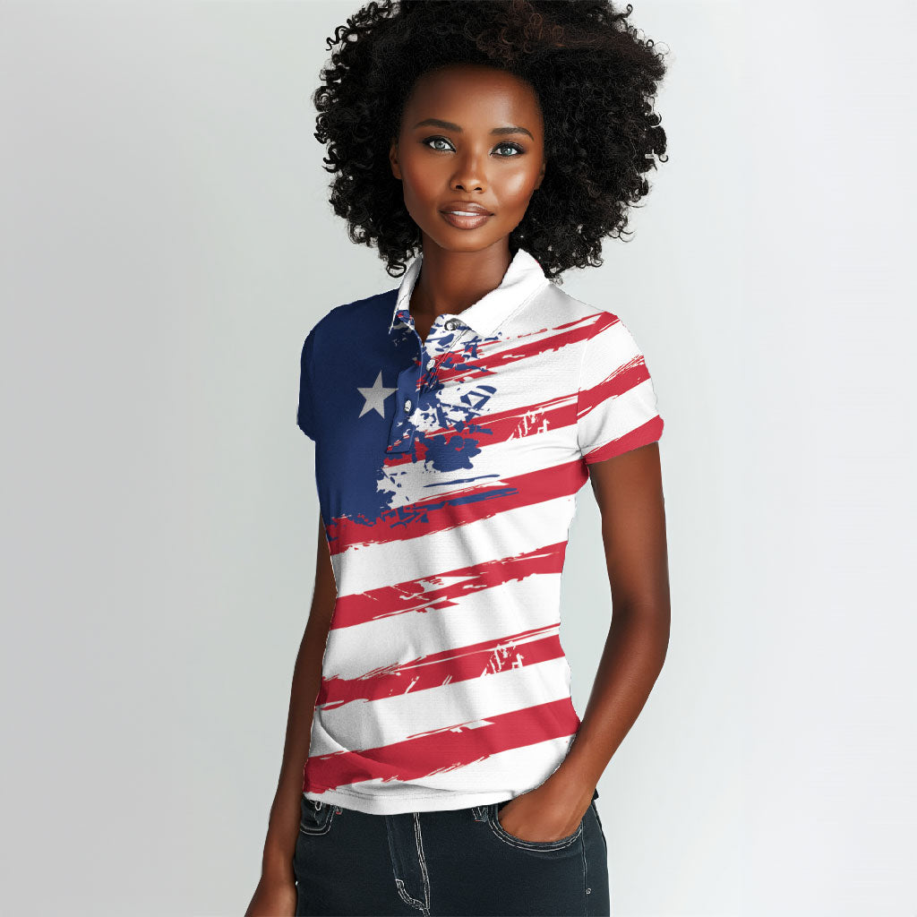 Liberia Flag Women Polo Shirt Grunge Stylized LT01 - Polynesian Pride