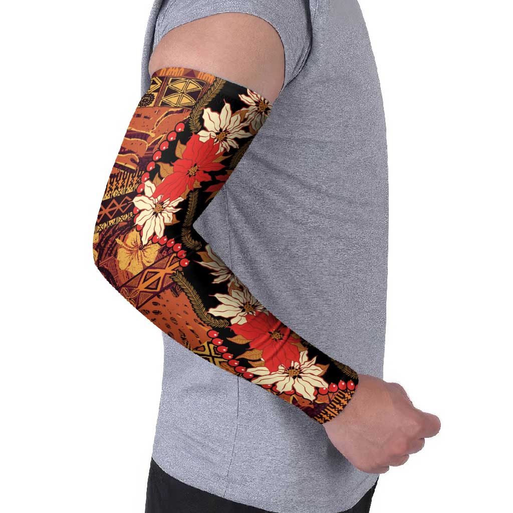 Hawaii Christmas Poinsettia Lei Arm Sleeves Tapa Pattern - Polynesian Pride
