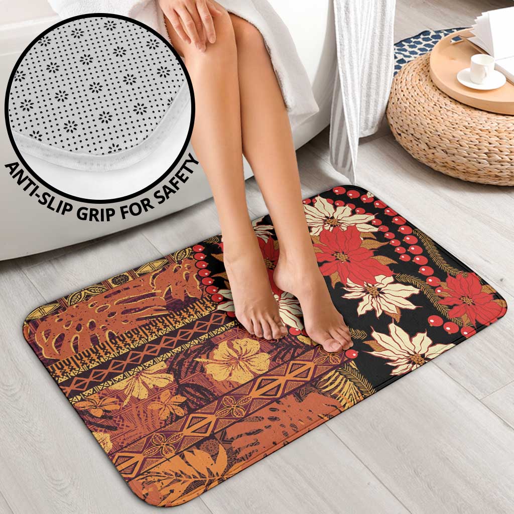 Hawaii Christmas Poinsettia Lei Bathroom Set Tapa Pattern - Polynesian Pride