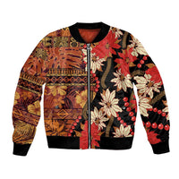 Hawaii Christmas Poinsettia Lei Bomber Jacket Tapa Pattern LT01 Unisex Brown - Polynesian Pride