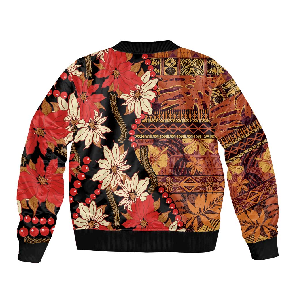 Hawaii Christmas Poinsettia Lei Bomber Jacket Tapa Pattern LT01 - Polynesian Pride
