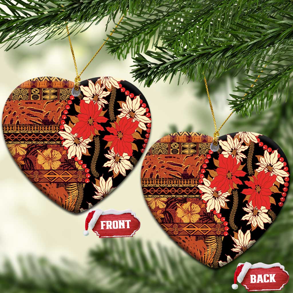 Hawaii Christmas Poinsettia Lei Ceramic Ornament Tapa Pattern - Polynesian Pride