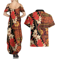 Hawaii Christmas Poinsettia Lei Couples Matching Summer Maxi Dress and Hawaiian Shirt Tapa Pattern LT01 - Polynesian Pride