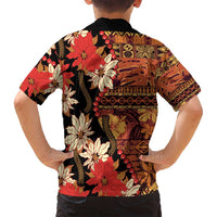 Hawaii Christmas Poinsettia Lei Family Matching Long Sleeve Bodycon Dress and Hawaiian Shirt Tapa Pattern LT01 - Polynesian Pride