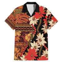 Hawaii Christmas Poinsettia Lei Family Matching Mermaid Dress and Hawaiian Shirt Tapa Pattern LT01 Dad's Shirt - Short Sleeve Brown - Polynesian Pride