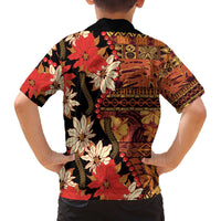 Hawaii Christmas Poinsettia Lei Family Matching Off The Shoulder Long Sleeve Dress and Hawaiian Shirt Tapa Pattern LT01 - Polynesian Pride
