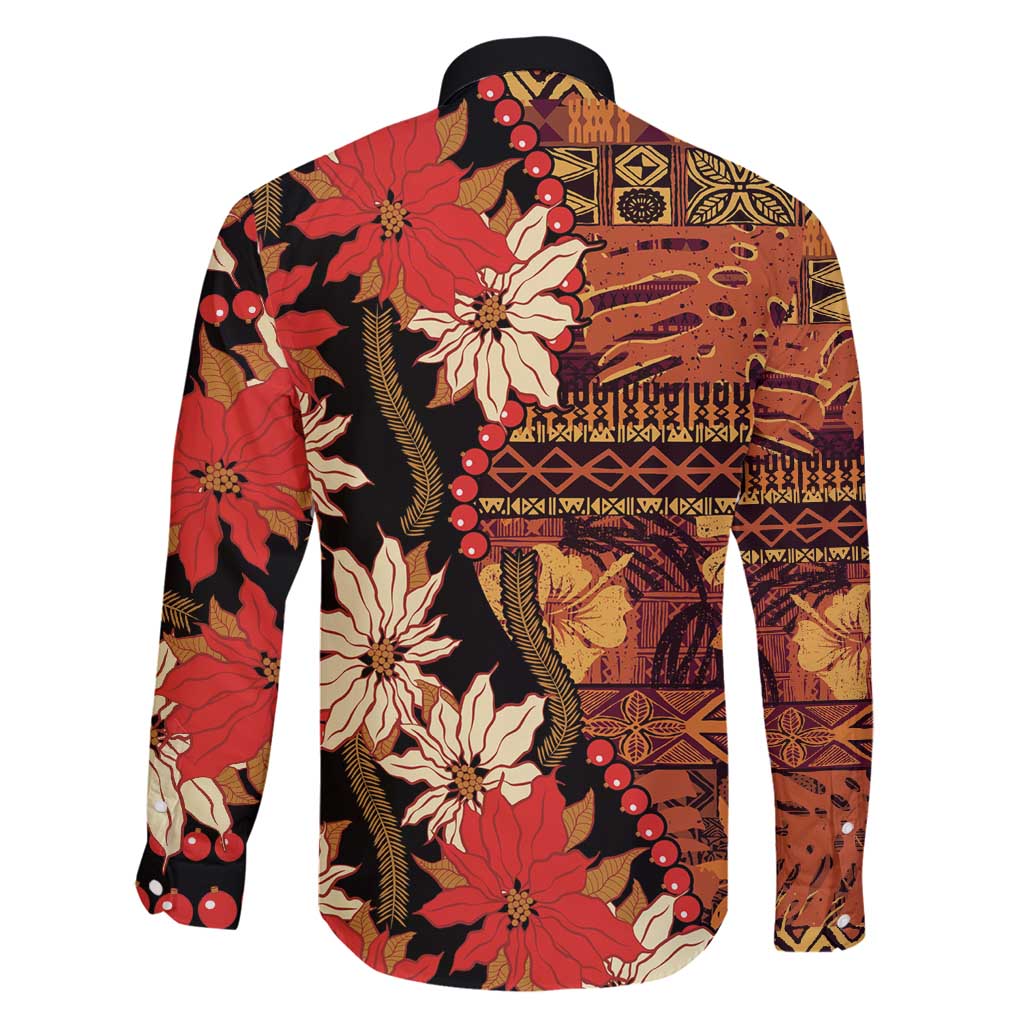 Hawaii Christmas Poinsettia Lei Family Matching Off Shoulder Maxi Dress and Hawaiian Shirt Tapa Pattern LT01 - Polynesian Pride