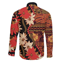Hawaii Christmas Poinsettia Lei Family Matching Off Shoulder Maxi Dress and Hawaiian Shirt Tapa Pattern LT01 - Polynesian Pride