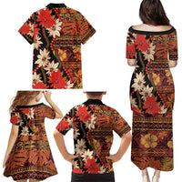 Hawaii Christmas Poinsettia Lei Family Matching Puletasi and Hawaiian Shirt Tapa Pattern LT01 - Polynesian Pride