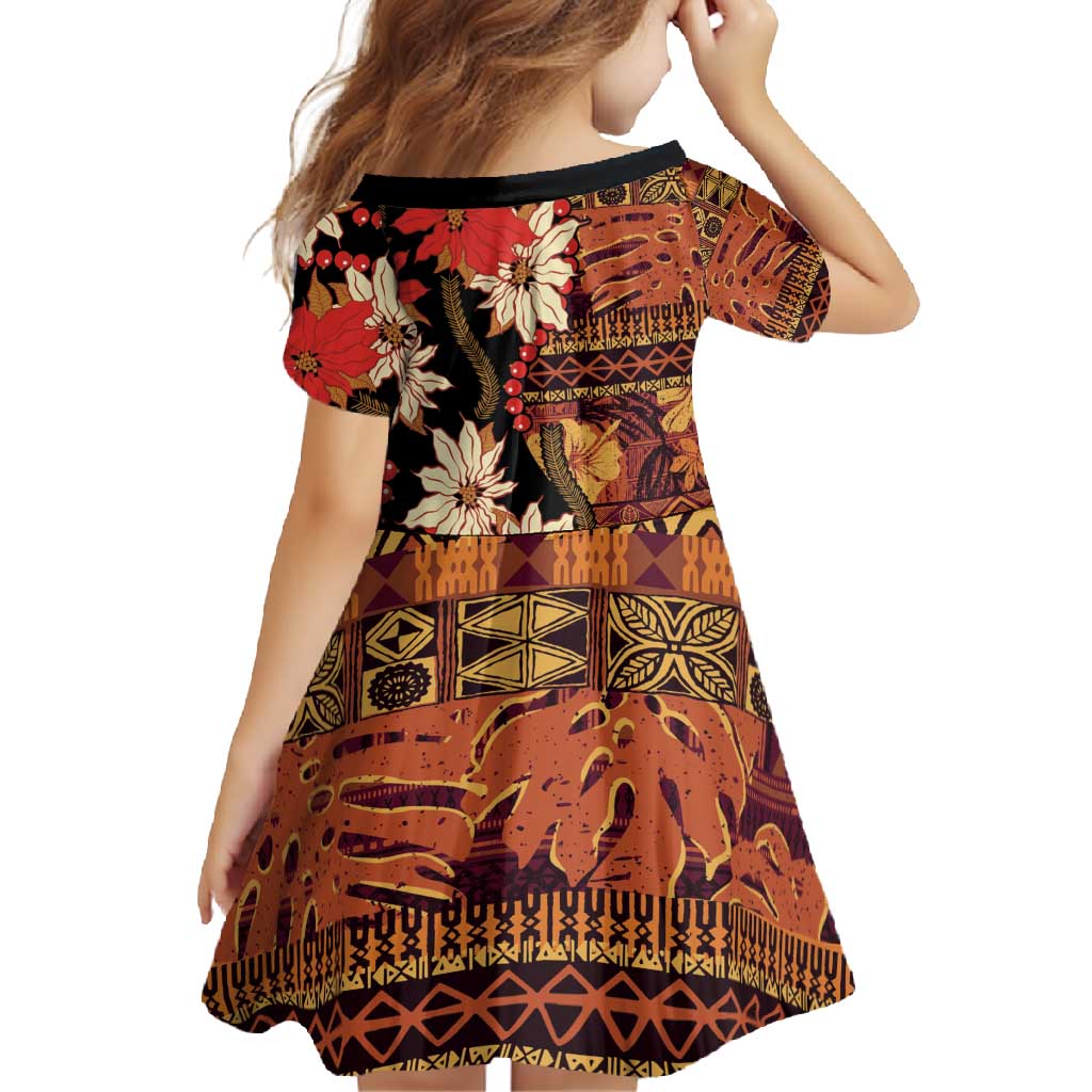 Hawaii Christmas Poinsettia Lei Family Matching Short Sleeve Bodycon Dress and Hawaiian Shirt Tapa Pattern LT01 - Polynesian Pride