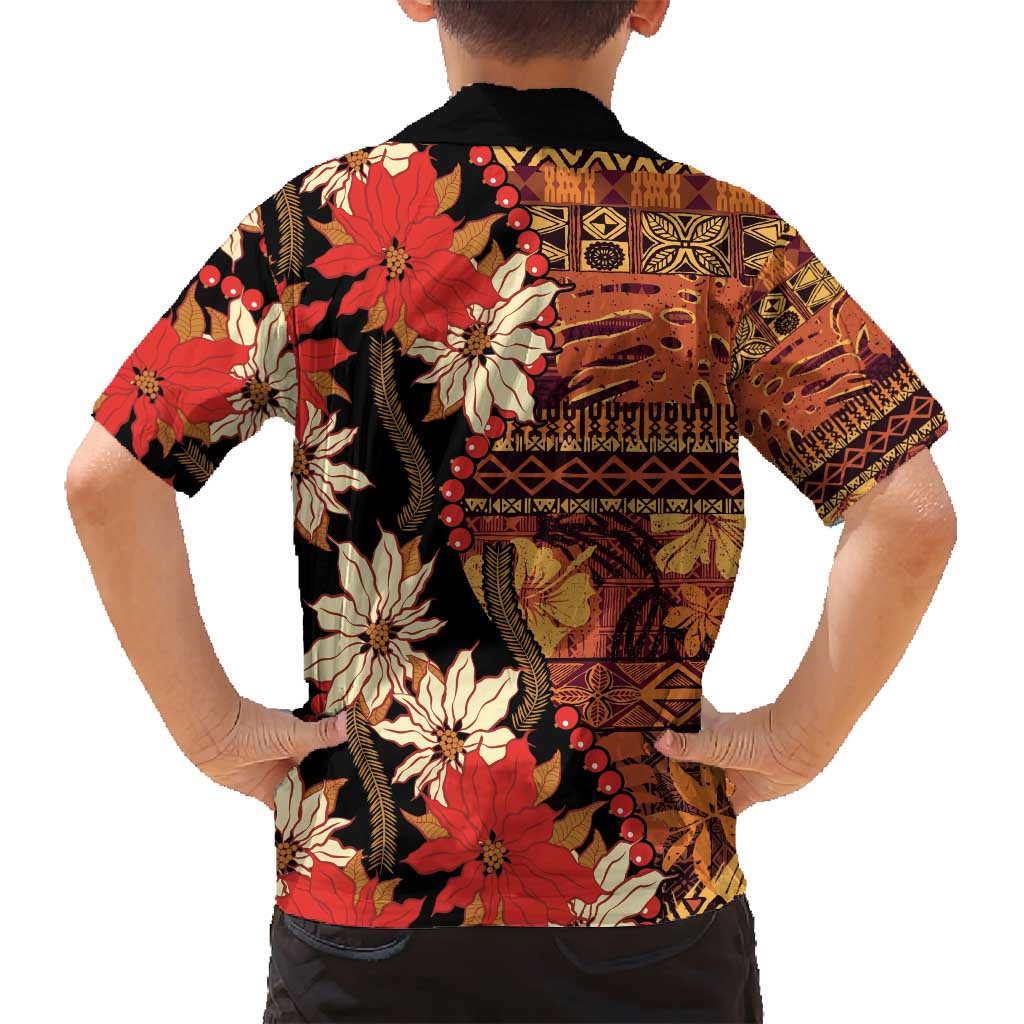 Hawaii Christmas Poinsettia Lei Family Matching Summer Maxi Dress and Hawaiian Shirt Tapa Pattern LT01 - Polynesian Pride