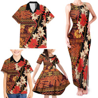 Hawaii Christmas Poinsettia Lei Family Matching Tank Maxi Dress and Hawaiian Shirt Tapa Pattern LT01 - Polynesian Pride
