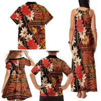 Hawaii Christmas Poinsettia Lei Family Matching Tank Maxi Dress and Hawaiian Shirt Tapa Pattern LT01 - Polynesian Pride