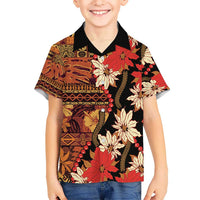 Hawaii Christmas Poinsettia Lei Kid Hawaiian Shirt Tapa Pattern - Polynesian Pride