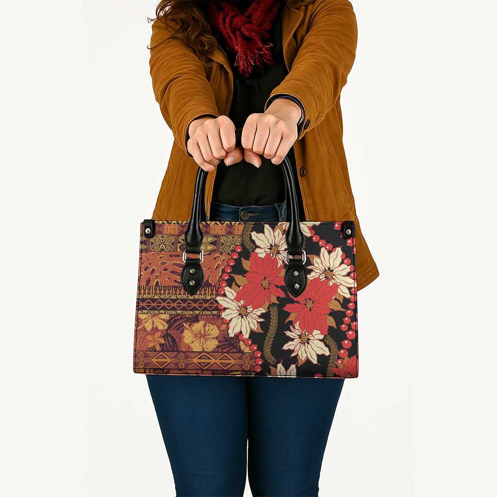 Hawaii Christmas Poinsettia Lei Leather Bag Tapa Pattern - Polynesian Pride