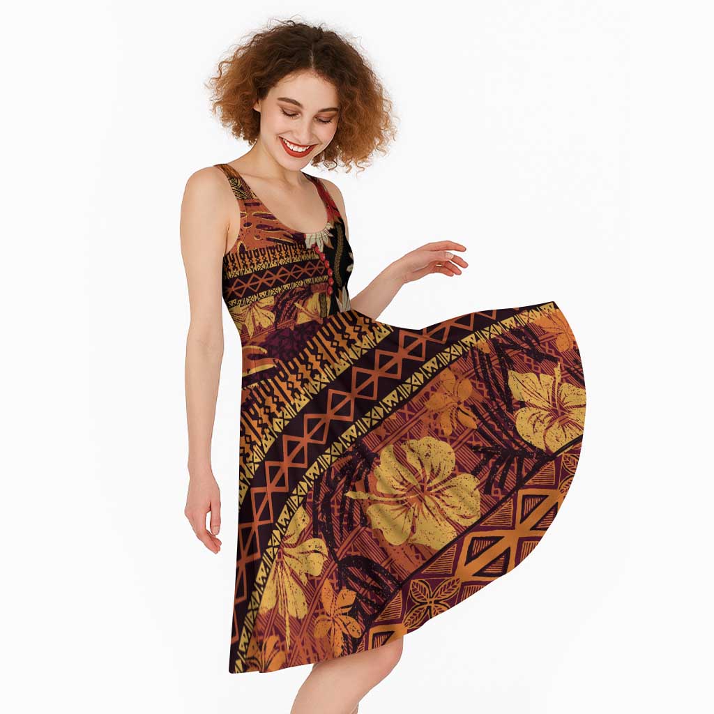 Hawaii Christmas Poinsettia Lei Midi Dress Tapa Pattern - Polynesian Pride