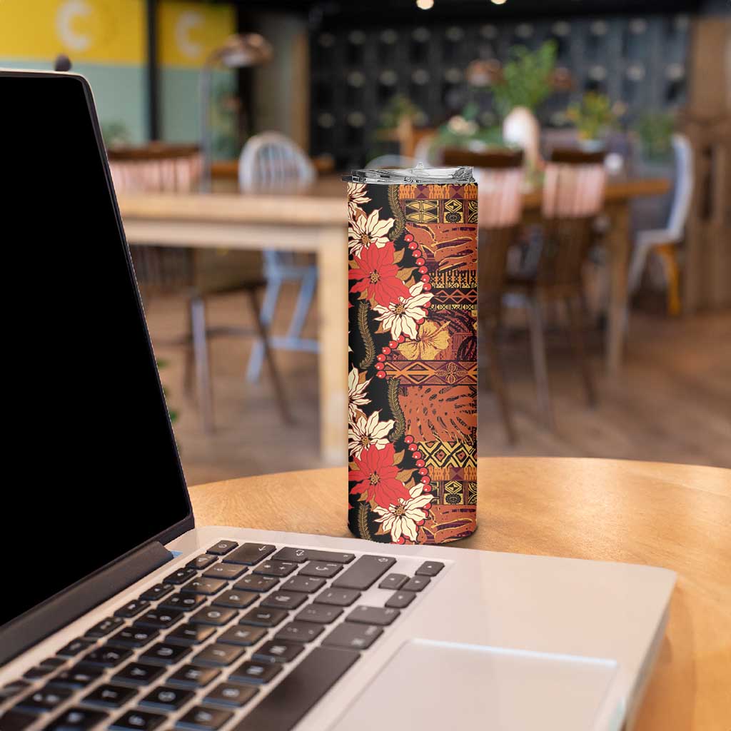 Hawaii Christmas Poinsettia Lei Skinny Tumbler Tapa Pattern - Polynesian Pride