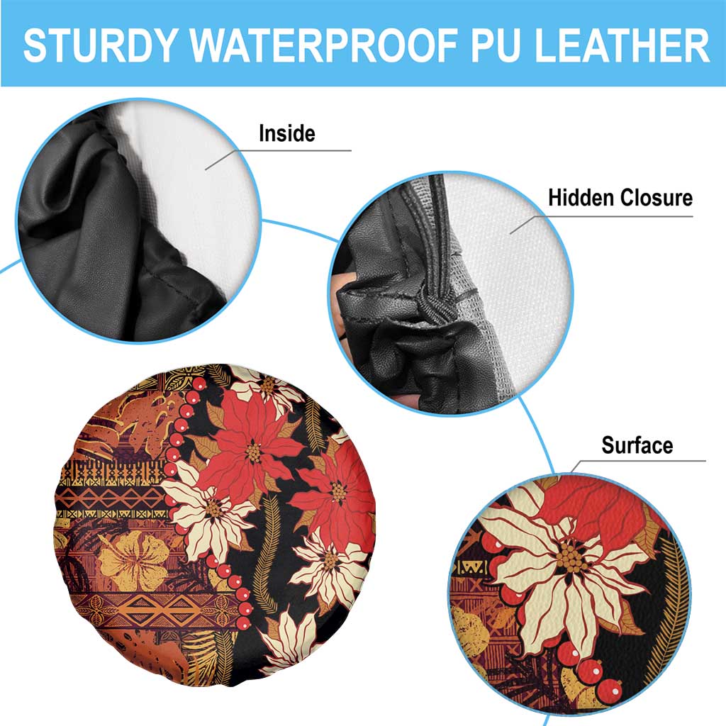 Hawaii Christmas Poinsettia Lei Spare Tire Cover Tapa Pattern - Polynesian Pride