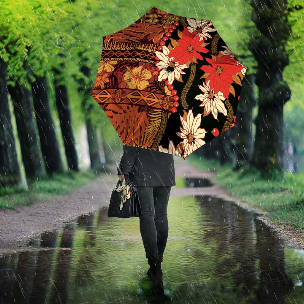 Hawaii Christmas Poinsettia Lei Umbrella Tapa Pattern - Polynesian Pride