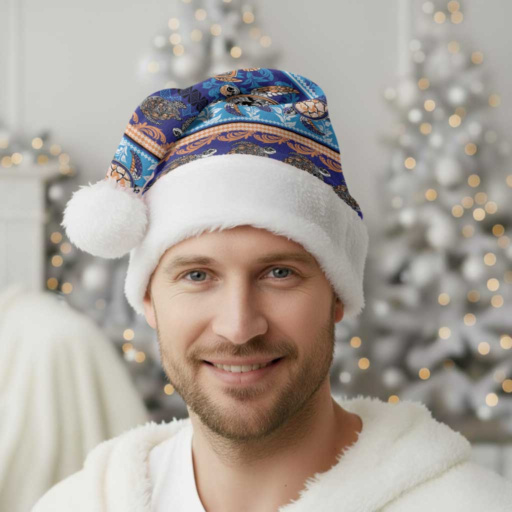 Hawaii Turtles Pattern Special Blue Christmas Santa Hat - Polynesian Pride