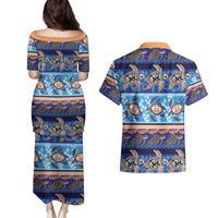 Hawaii Turtles Pattern Special Blue Couples Matching Puletasi and Hawaiian Shirt LT01 - Polynesian Pride