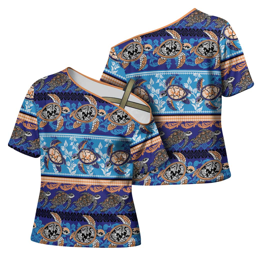 Hawaii Turtles Pattern Special Blue Cross Shoulder Shirt - Polynesian Pride