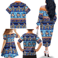 Hawaii Turtles Pattern Special Blue Family Matching Off The Shoulder Long Sleeve Dress and Hawaiian Shirt LT01 - Polynesian Pride