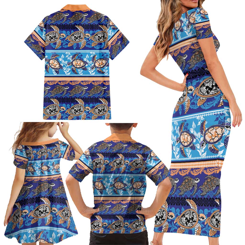Hawaii Turtles Pattern Special Blue Family Matching Short Sleeve Bodycon Dress and Hawaiian Shirt LT01 - Polynesian Pride