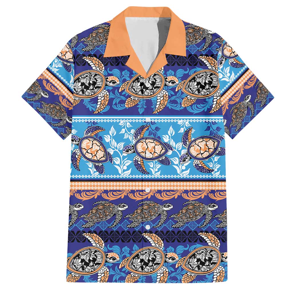 Hawaii Turtles Pattern Special Blue Family Matching Short Sleeve Bodycon Dress and Hawaiian Shirt LT01 Dad's Shirt - Short Sleeve Blue - Polynesian Pride