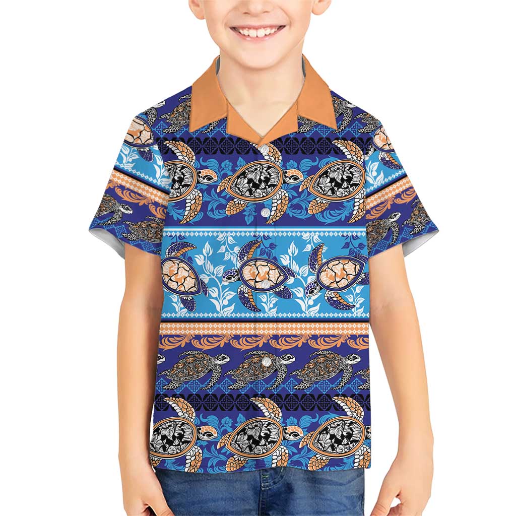 Hawaii Turtles Pattern Special Blue Family Matching Short Sleeve Bodycon Dress and Hawaiian Shirt LT01 Son's Shirt Blue - Polynesian Pride