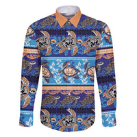 Hawaii Turtles Pattern Special Blue Family Matching Tank Maxi Dress and Hawaiian Shirt - Polynesian Pride