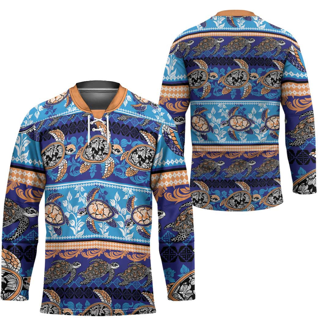 Hawaii Turtles Pattern Special Blue Hockey Jersey - Polynesian Pride