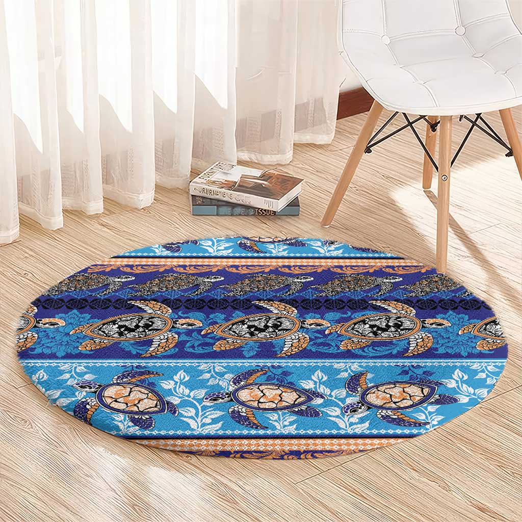 Hawaii Turtles Pattern Special Blue Round Carpet - Polynesian Pride