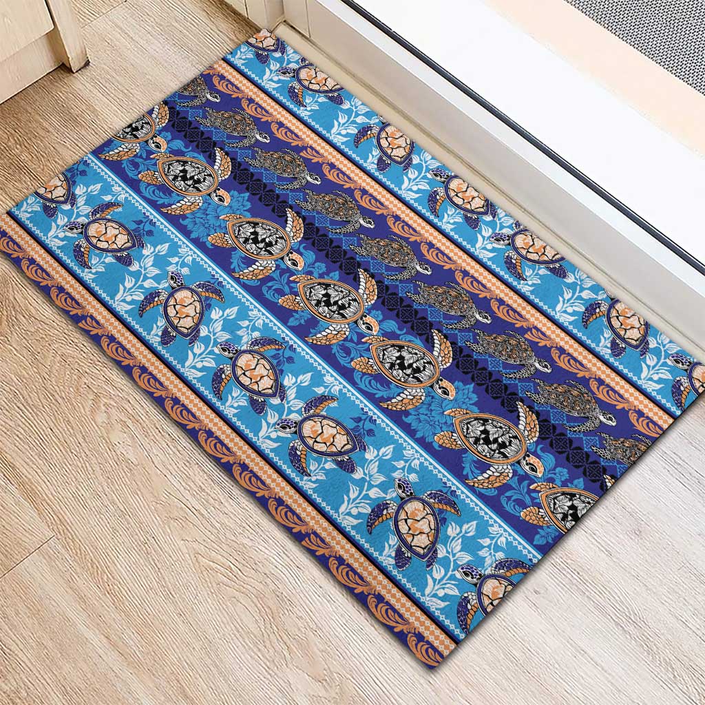 Hawaii Turtles Pattern Special Blue Rubber Doormat - Polynesian Pride