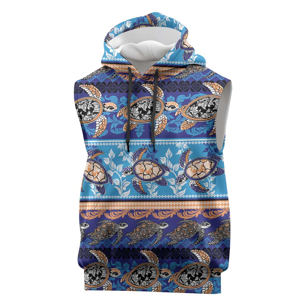 Hawaii Turtles Pattern Special Blue Sleeveless Hoodie LT01 Blue - Polynesian Pride