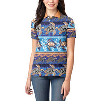 Hawaii Turtles Pattern Special Blue Women Polo Shirt - Polynesian Pride