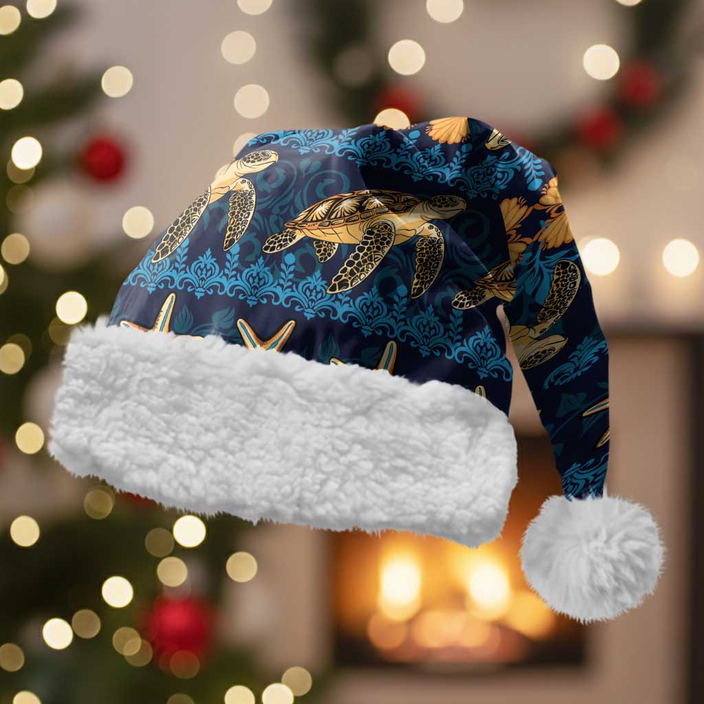 Hawaii Turtles Starfish Unique Pattern Christmas Santa Hat - Polynesian Pride