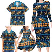 Hawaii Turtles Starfish Unique Pattern Family Matching Long Sleeve Bodycon Dress and Hawaiian Shirt LT01 - Polynesian Pride