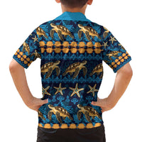 Hawaii Turtles Starfish Unique Pattern Family Matching Off The Shoulder Long Sleeve Dress and Hawaiian Shirt LT01 - Polynesian Pride