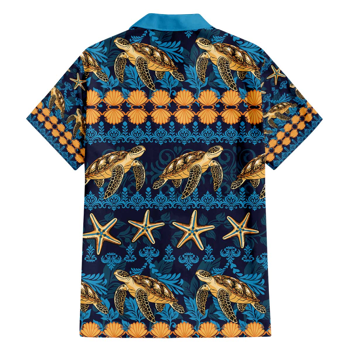 Hawaii Turtles Starfish Unique Pattern Family Matching Off The Shoulder Long Sleeve Dress and Hawaiian Shirt LT01 - Polynesian Pride